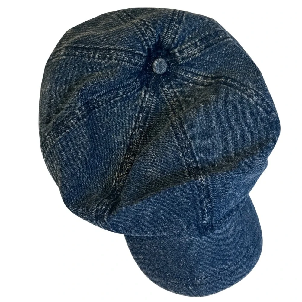 Cara Park Blue Denim Newsboy Cap Baker Boy Hat Acid Wash Cotton One Size